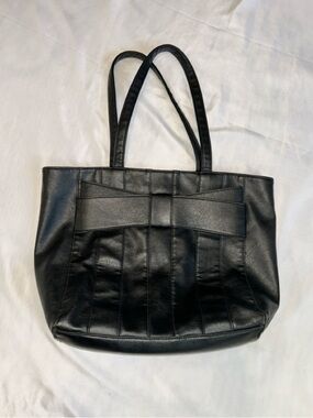 Rampage Black Faux Leather Tote with Bow Accent